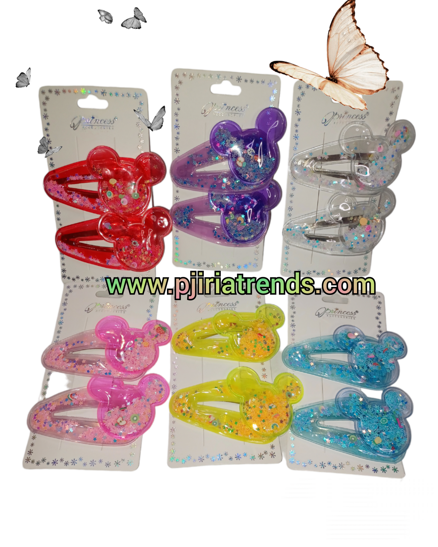 Pinzas para el pelo con diseño de ratón con purpurina y confeti de estrellas