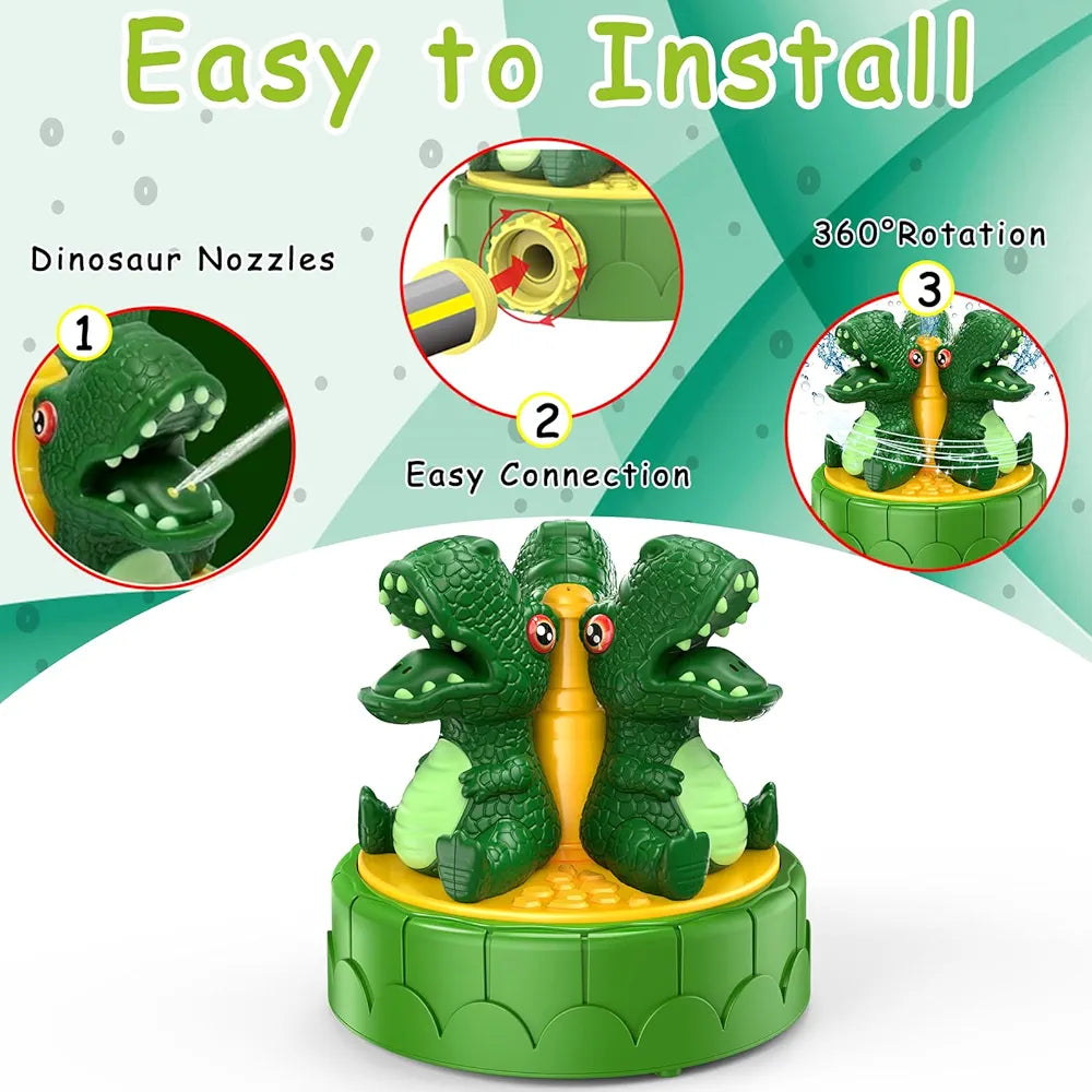 Dinosaur SPLASH Water Sprinkler for Kids, 360° Rotation