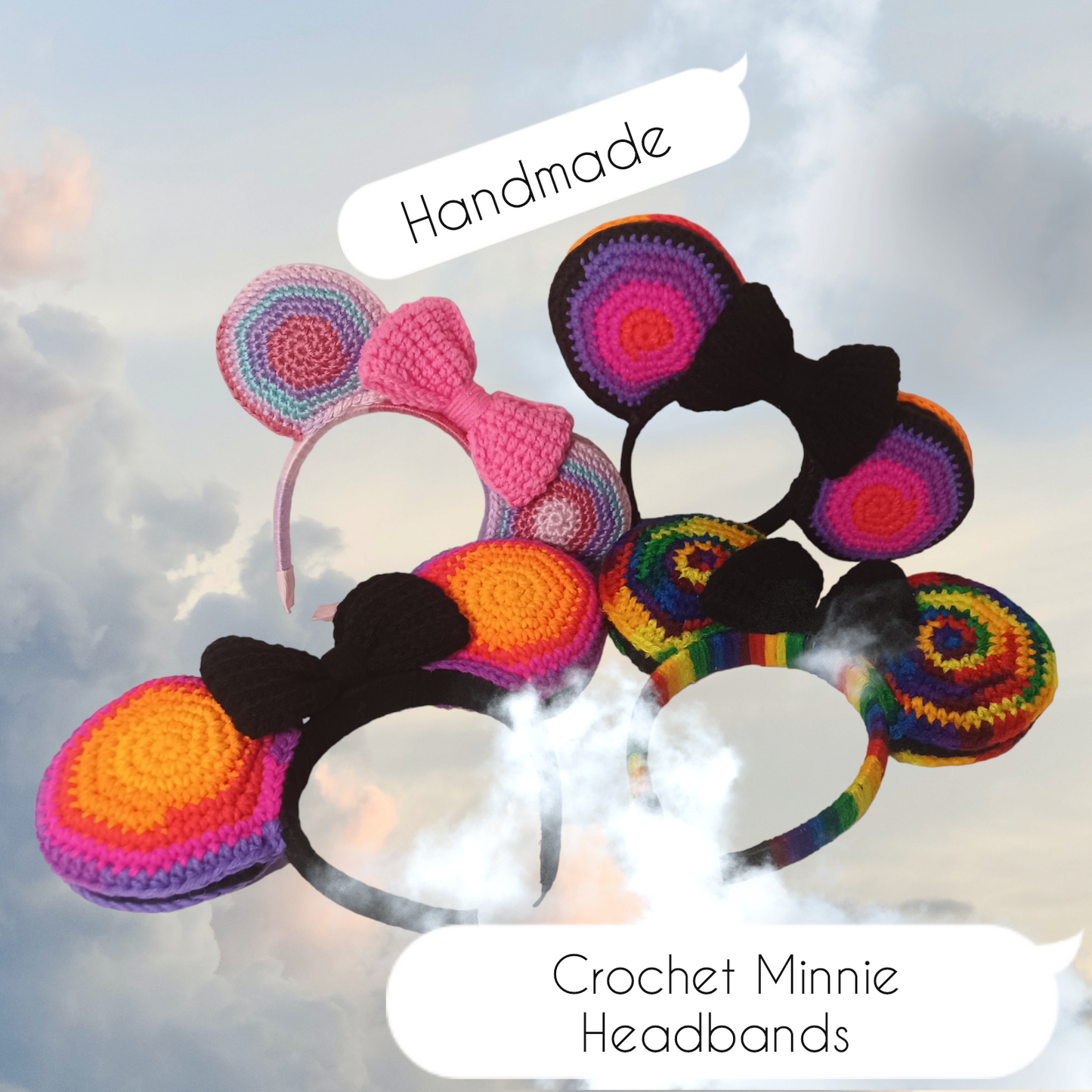 Diadema/Vinchas de Minnie Mouse de ganchillo hecha a mano de doble cara