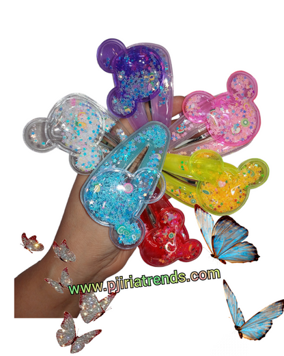 Pinzas para el pelo con diseño de ratón con purpurina y confeti de estrellas