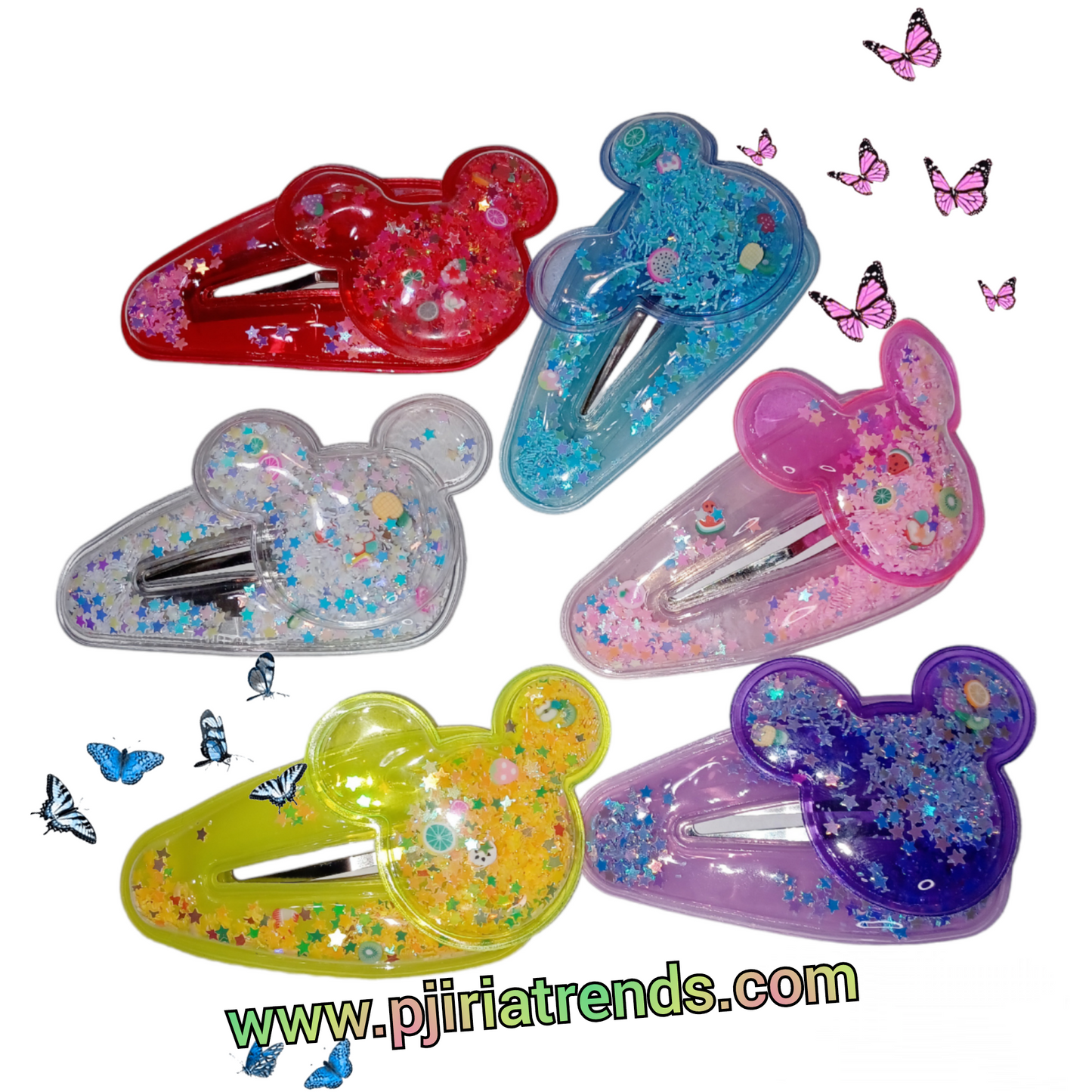 Pinzas para el pelo con diseño de ratón con purpurina y confeti de estrellas